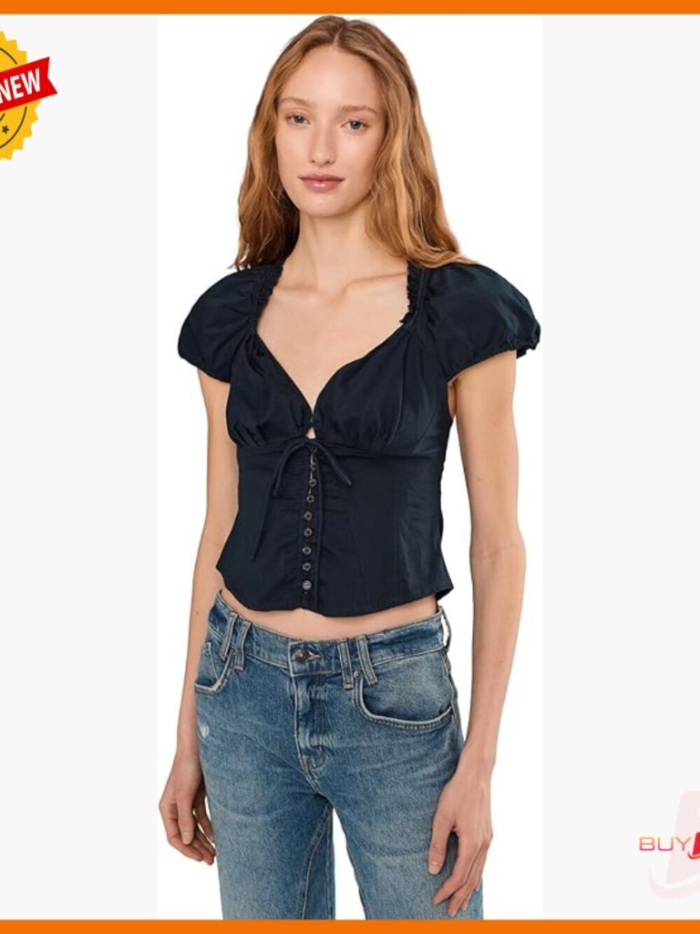 Short Sleeve Button-Down Blouse with Ruffled Trim and Sweetheart Neckline